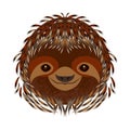 Sloth. Head, face, portrait. Brown fur. Cartoon style. Animal smiles