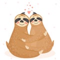 Valentine`s day card with couple of cute sloths. Romance.