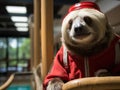 Sloth lifeguard with buoy red and white Royalty Free Stock Photo