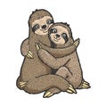 Sloth love couple hug sketch vector illustration