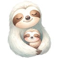 Sloth mom and baby love watercolor clipart.Ai Generate