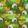 Sloth pattern seamless. lazybones animal Cartoon background. Vector texture