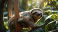 Adorable Three-Toed Sloth Relaxing on a Branch in Lush Rainforest Royalty Free Stock Photo