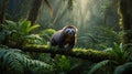 A Gentle Sloth Perched on a Mossy Branch in a Lush Tropical Rainforest Royalty Free Stock Photo