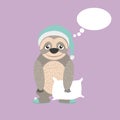 Sloth with pillow and pijama cartoon