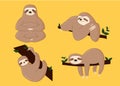 Sloth Poses Cartoon Vector Illustration