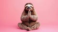 Sloth practicing yoga pose on pink background Royalty Free Stock Photo