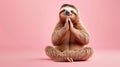 Sloth practicing yoga pose on pink background Royalty Free Stock Photo