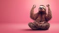 Sloth practicing yoga pose on pink background Royalty Free Stock Photo