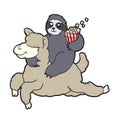 Sloth Riding a lama cartoon