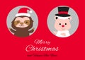 Sloth sheep are in circle hole with happiness with Christmas invitation card design
