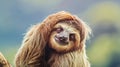 A sloth is sitting on a branch with its head in the air, AI Royalty Free Stock Photo