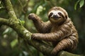 Sloth sitting on a branch in the rainforest of Costa Rica Royalty Free Stock Photo
