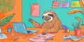 A sloth sitting at a desk with a laptop, working on a new business venture Royalty Free Stock Photo