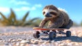 A sloth on a skateboard surprisingly leading the pack in the race but at a painfully slow speed