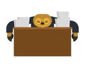 Sloth sleeping at work. lazybones at table. animal Cartoon businessman. Vector illustration Royalty Free Stock Photo