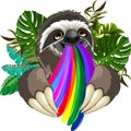 Sloth Spitting Rainbow Colors Royalty Free Stock Photo