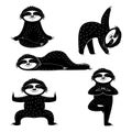 Sloth sports yoga, black stencil, print design, print sticker design