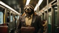 Sloth in subway train commuting to work