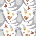 Sloth vector seamless pattern.