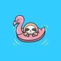 sloth wearing a flamingo swimming balloon