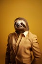 Sloth wearing human clothes, stylish businessman