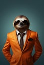 Sloth wearing human clothes and glasses, stylish businessman