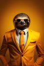 Sloth wearing human clothes and glasses, stylish businessman