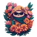 The sloth wears a yellow ninja suit. Fantasy art. Generative AI.