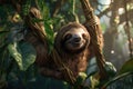 Sloth were hung on the branches to find plants eat. AI generated