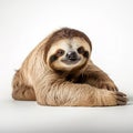 sloth on white background. Happy sloth resting on a clean white background. generative ai