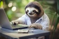 Sloth working laptop. Generate Ai