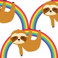 Sloths on Rainbow Seamless Pattern, Cute Soth Repeat Pattern for textile design, fabric print, fashion or backgrounD