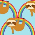 Sloths on Rainbow Seamless Pattern, Cute Baby Soth Repeat Pattern for textile design, fabric print, fashion or backgrounD