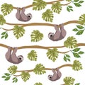 Sloths Seamless Pattern, Tropical jungle Repeat Pattern for textile design, fabric print, fashion or backgrounD