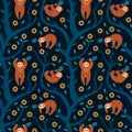 Sloths tropical seamless pattern