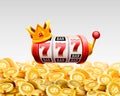 Slots 777 banner, golden coins jackpot, Casino 3d cover, slot machines and roulette with cards. Vector Royalty Free Stock Photo