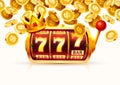 Slots 777 banner, golden coins jackpot, Casino 3d cover, slot machines and roulette with cards. Vector Royalty Free Stock Photo