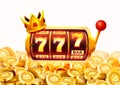 Slots 777 banner, golden coins jackpot, Casino 3d cover, slot machines and roulette with cards. Vector Royalty Free Stock Photo