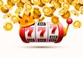 Slots 777 banner, golden coins jackpot, Casino 3d cover, slot machines and roulette with cards. Vector Royalty Free Stock Photo