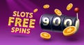 Slots free spins 900, promo flyer poster, banner game play. Vector illustration