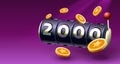 Slots free spins 2000, promo flyer poster, banner game play. Vector illustration