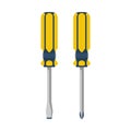 Slotted screwdriver, phillips screwdriver. Vector illustration flat design.