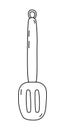 Slotted turner spatula, doodle style flat vector outline for coloring book