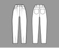 Slouchy Jeans Denim pants technical fashion illustration with ankle length, normal waist, high rise, 5 pocket, oversized