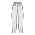 Slouchy Jeans Denim pants technical fashion illustration with ankle length, normal waist, high rise, 5 pocket, oversized