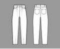 Slouchy Jeans Denim pants technical fashion illustration with full length, low waist, rise, 5 pockets, Rivets, oversized