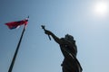 Slovak flag erected on the pole on September 1 during celebration of Constitution Day in Bratislava, Slovakia