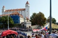 Slovak flag erected on the pole on September 1 during celebration of Constitution Day in Bratislava, Slovakia