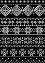 Slovak tribal folk art vector seamless long horizontal geometric pattern in white on black background